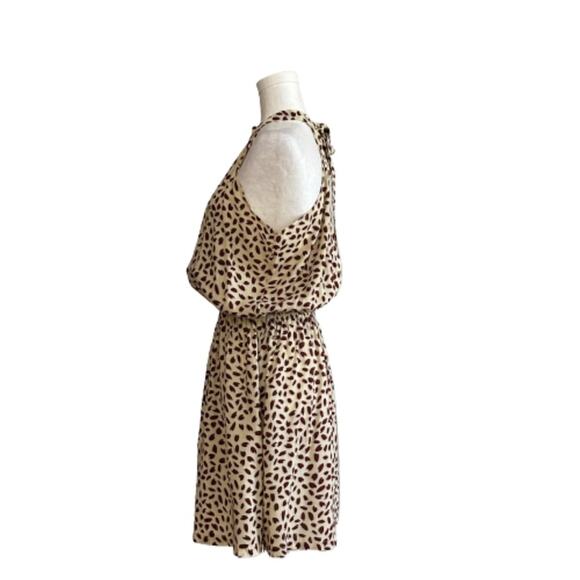 Coeur DE Vague Dress Cream Brown Print Sleeveless Halter Tie Back Dress Medium - Picture 8 of 12